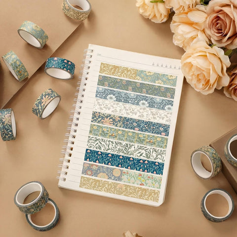 12 Rolls Floral Washi Tape Set,Earthy Tones,William Morris