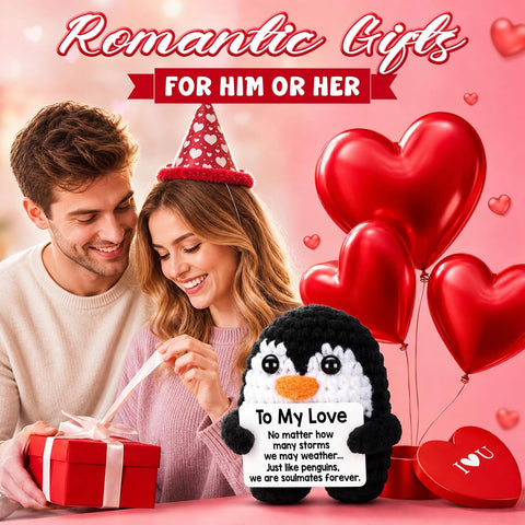 Gifts for Him Her Boyfriend Girlfriend, To My Love Handmade Crochet Mini Penguin Anniversary Birthday Gifts for Women Men, Romantic Valentines I Love You Gifts for Wife Husband Couples Christmas