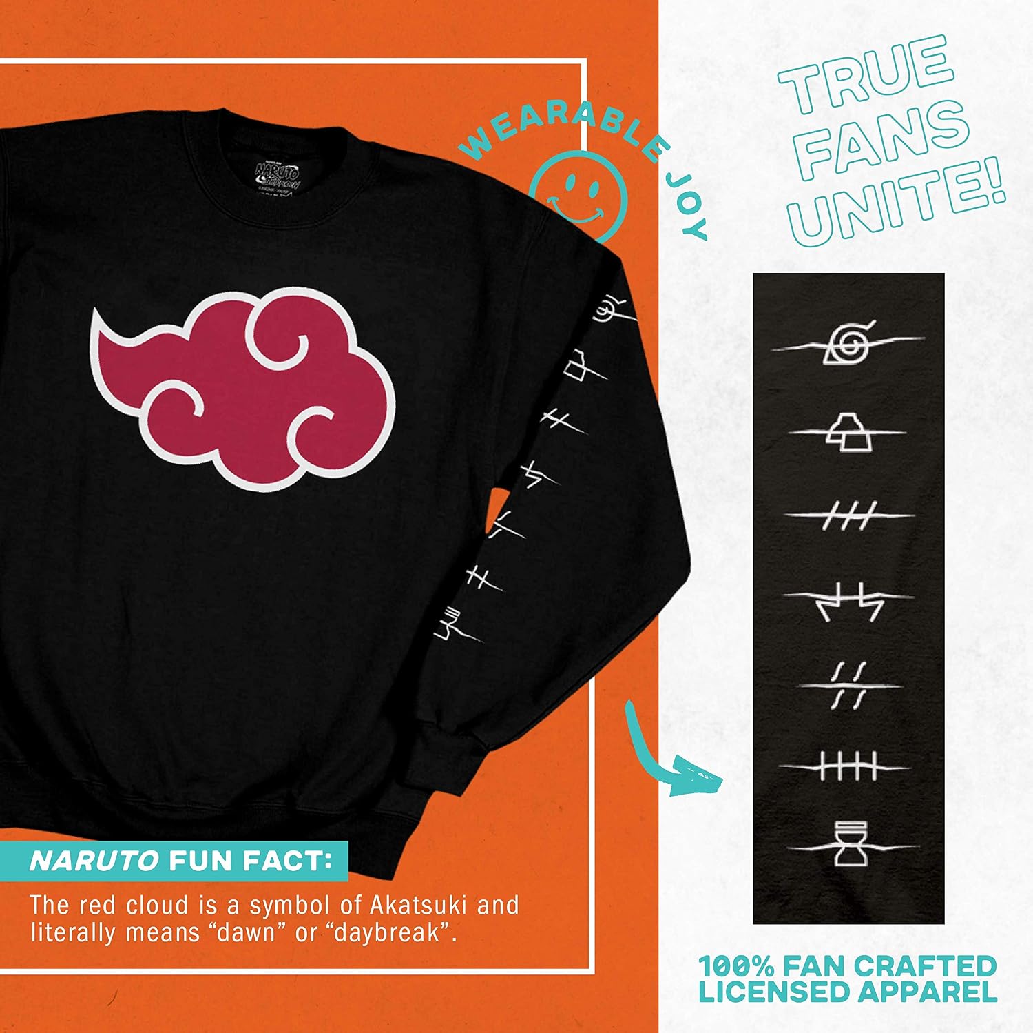 Ripple Junction Men’s Naruto Shippuden Anti-Leaf Clouds Crew-Neck Fleece Sweatshirt