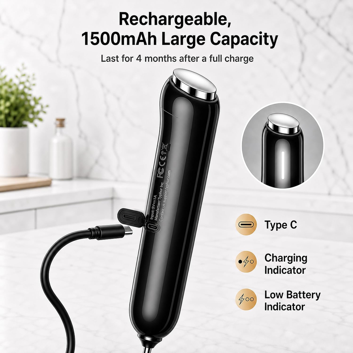 InstaWhisk Upgraded Milk Frother with Variable Speed - Rechargeable Handheld Coffee Frother Wand with Detachable Whisks, Electric Drink Mixer for Latte, Cappuccino, Almond Milk, Protein, Orange