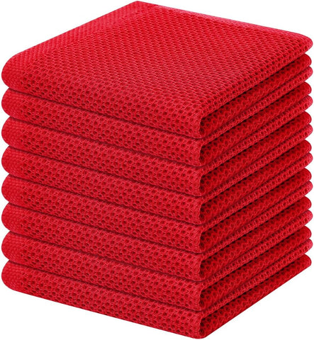 Homaxy 100% Cotton Waffle Weave Kitchen Dish Cloths 8-Pack, Red