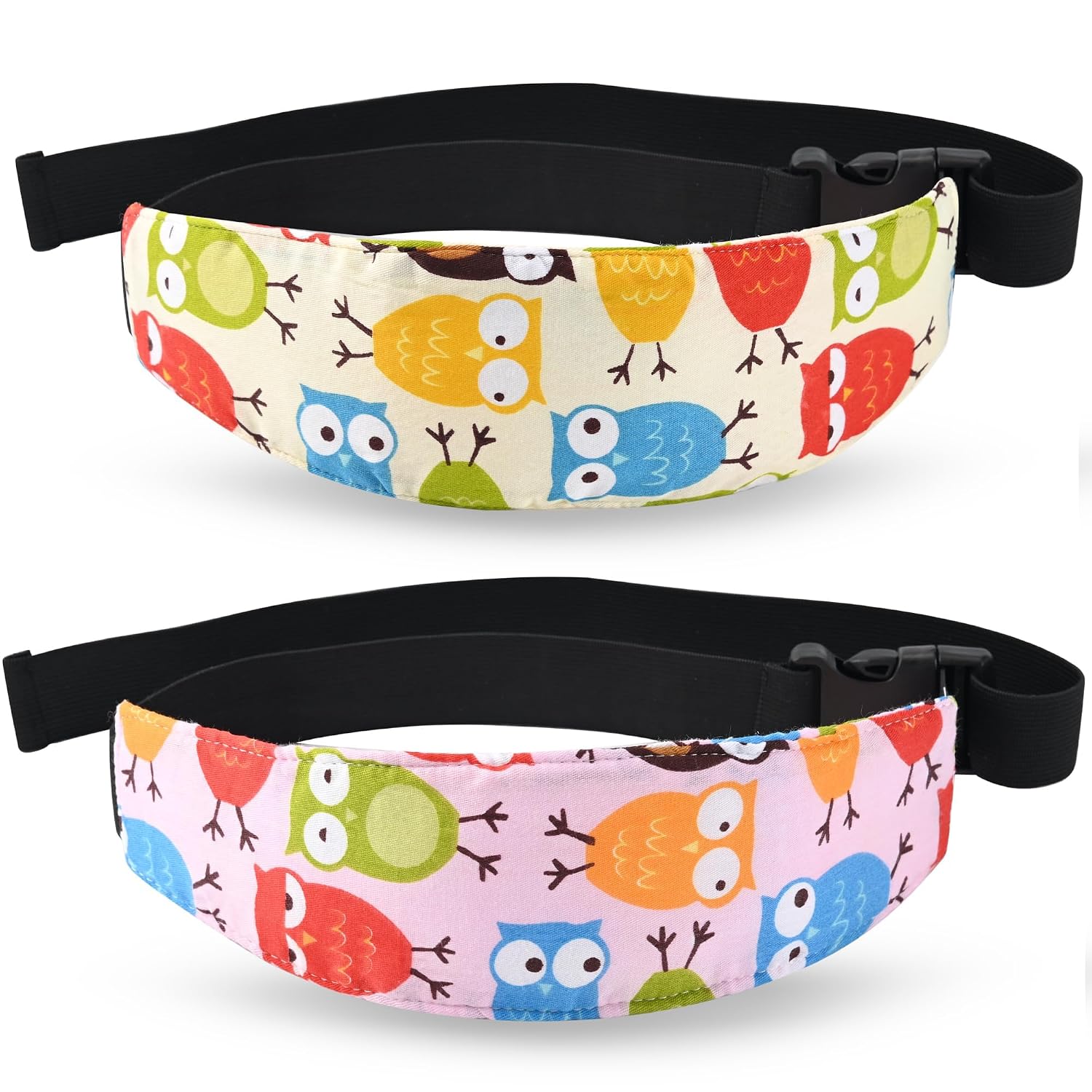 Luckyiren 2-Pack Baby Car Seat Head Support Strap Set, Minimalist Beige Stars and Stripes Pattern, Cotton, Machine Washable, 8.4x4x1.1 Inches