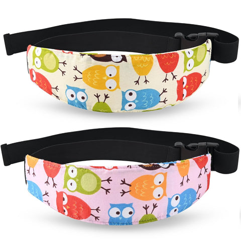 Luckyiren 2-Pack Baby Car Seat Head Support Strap Set, Minimalist Beige Stars and Stripes Pattern, Cotton, Machine Washable, 8.4x4x1.1 Inches