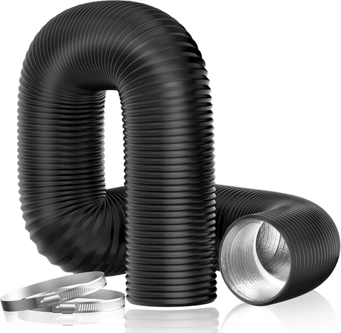 Hon&Guan Dryer Vent Hose, 4'' Flexible Duct 16FT with 2 Duct Clamps, Heavy-Duty Three Layer Protection, Black PVC, for HVAC Ventilation, Duct Fan Systems