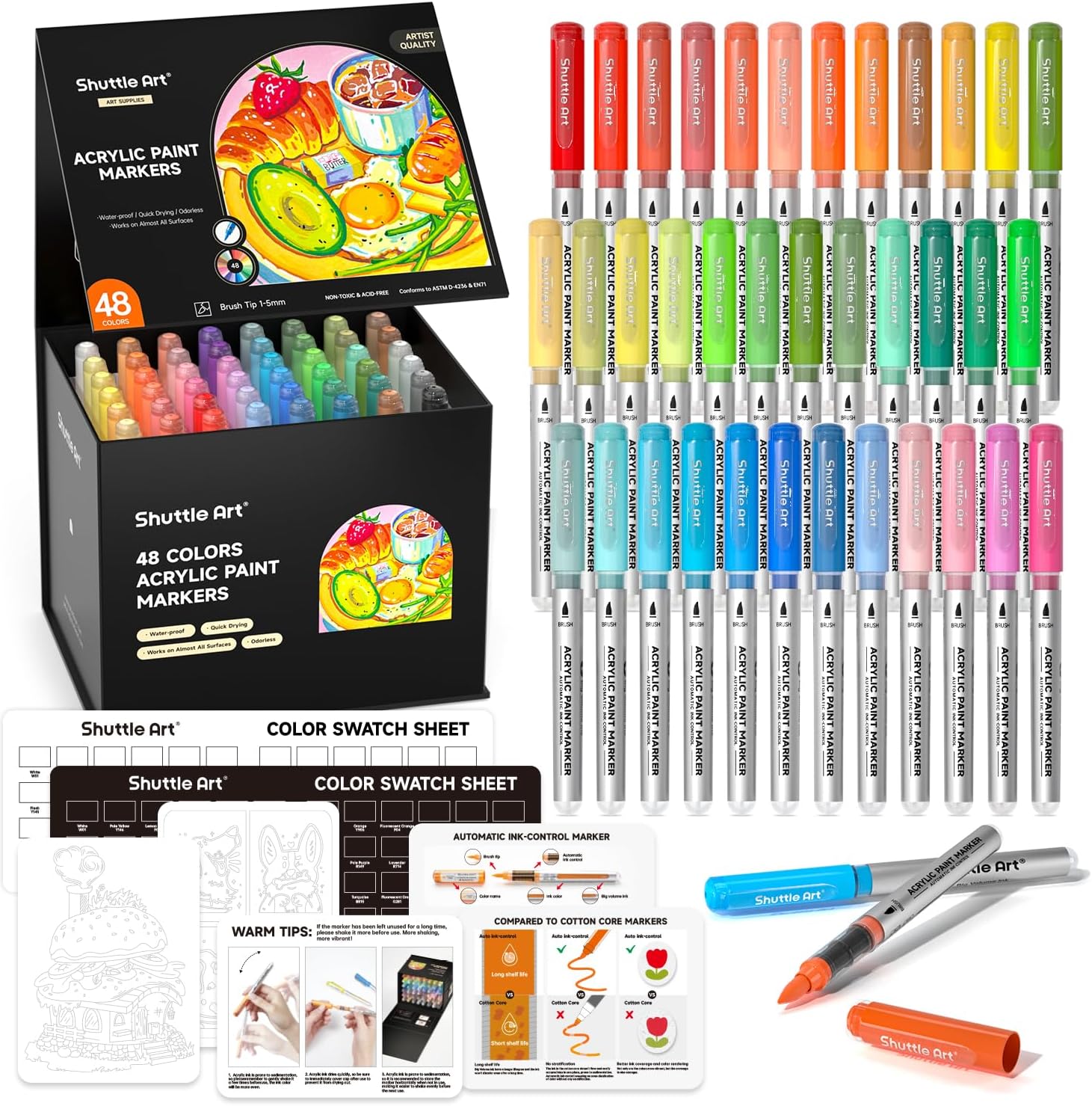 Shuttle Art 48 Colors Automatic Ink Control Acrylic Paint Markers