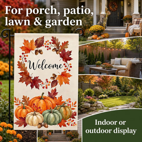 Fall Thanksgiving Garden Flag, 12x18 Inch Welcome Yard Flags for Outside