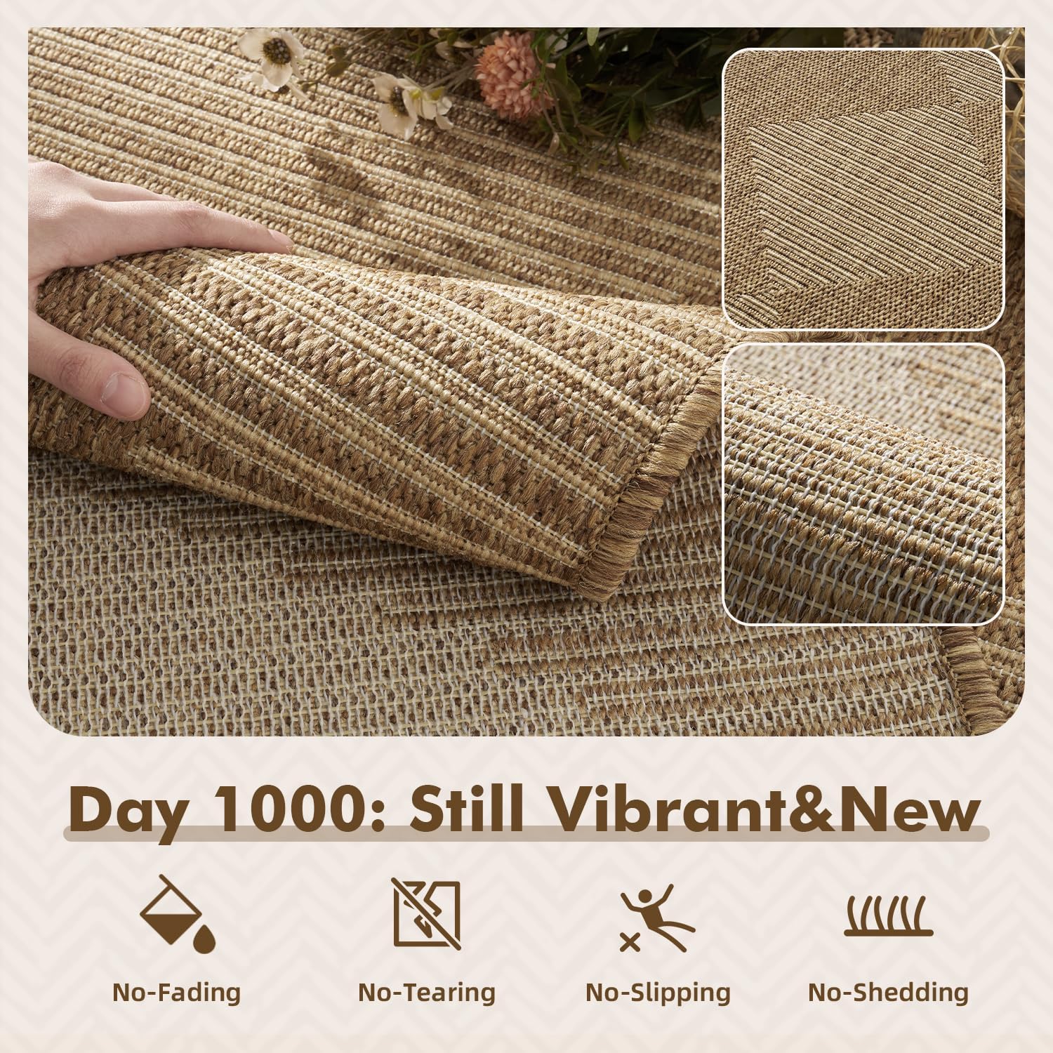 MontVoo-2x6 ft Indoor Outdoor Runner Rugs for Entryway Porch Hallway Kitchen Door Entrance Long, Textured Weave Polypropylene, Durable for High Traffic, Fade-Resistant, Boho Geometric Neutral Brown