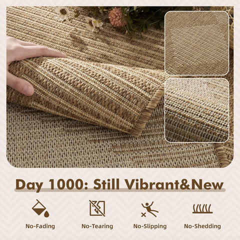 MontVoo-2x6 ft Indoor Outdoor Runner Rugs for Entryway Porch Hallway Kitchen Door Entrance Long, Textured Weave Polypropylene, Durable for High Traffic, Fade-Resistant, Boho Geometric Neutral Brown