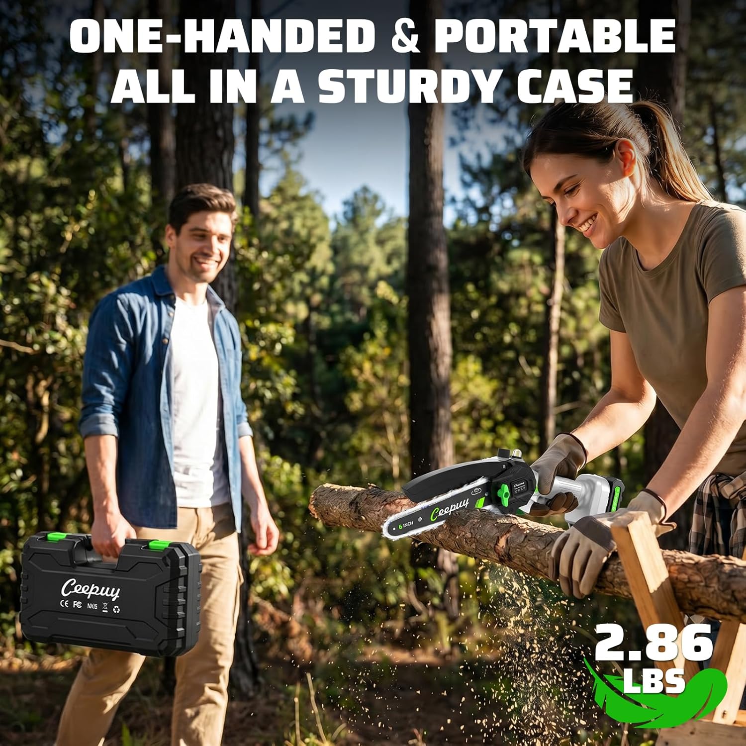 CEEPUY Mini Chainsaw Cordless,6 Inch Portable Electric Chainsaw with 2 Batterys/Automatic Oiler/Security Lock/Powered Small Handheld Saw for Trees Branches Trimming,Gifts for Father Men Dad Husband