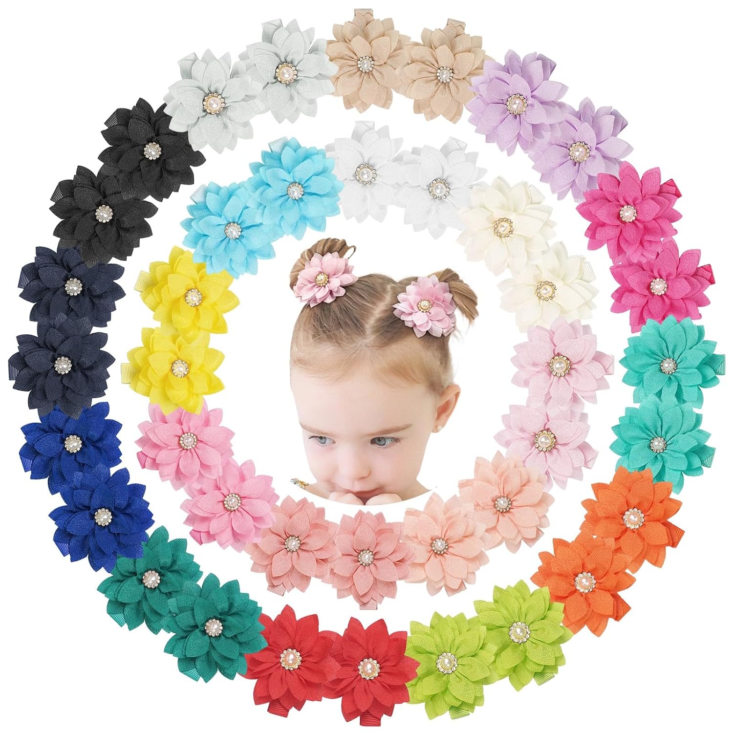 DED 40PCS 2.3" Chiffon Flower Hair Clips for Girls Infants Toddlers