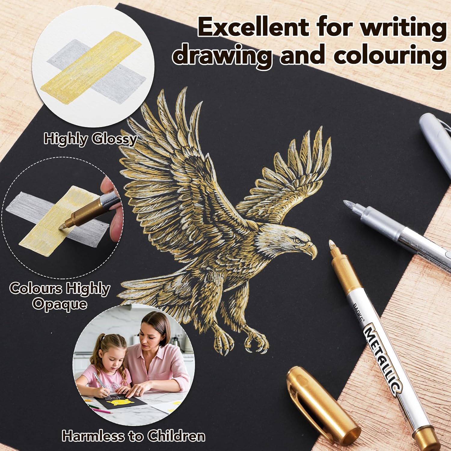 Prudiut 18 Pack Metallic Markers, Gold & Silver Paint Pens, Fine Tip