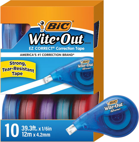 BIC Wite-Out EZ Correct Tear-Resistant Correction Tape, 39.3 ft, 10 Count