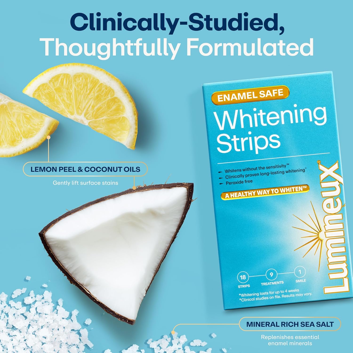 Lumineux Teeth Whitening Strips, Peroxide Free, 9 Treatments (1 Month)