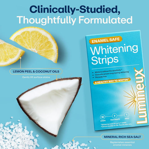 Lumineux Teeth Whitening Strips, Peroxide Free, 9 Treatments (1 Month)