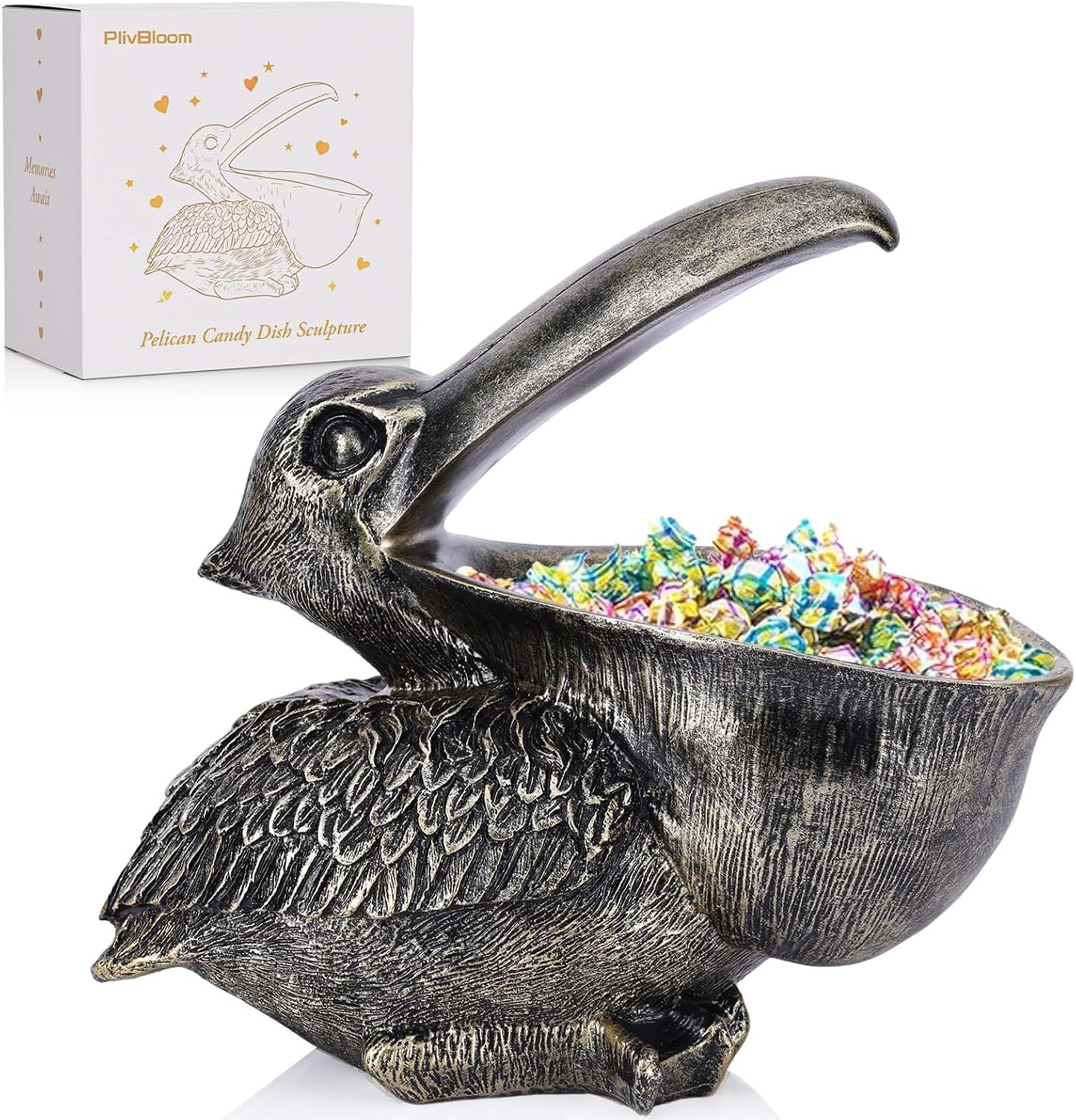 Pelican Key Holder Statues,Fun Animal Hippo Candy Dish,Candy Dish for Office Desk Unique,Modern Key Holder for Pelican Figurine,Suitability Desk bowl and Entry Table Decor Items (Bronze)
