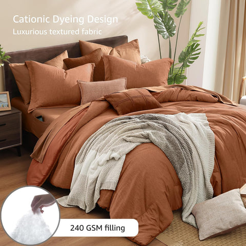 Monbix Full Size Comforter Set 7 Pieces Autumn Leaf Bed in a Bag