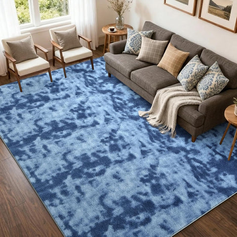 5x7 Tie-dye Teal Area Rug Non-Slip Washable Soft for Living Room Bedroom