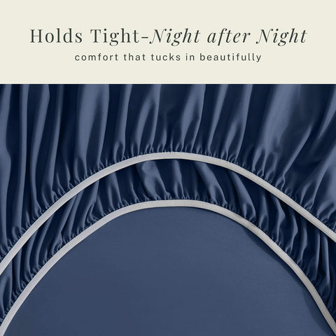 Hearth & Harbor Extra Deep Pocket Sheet Set, 6Pc Split King Size, Navy Blue