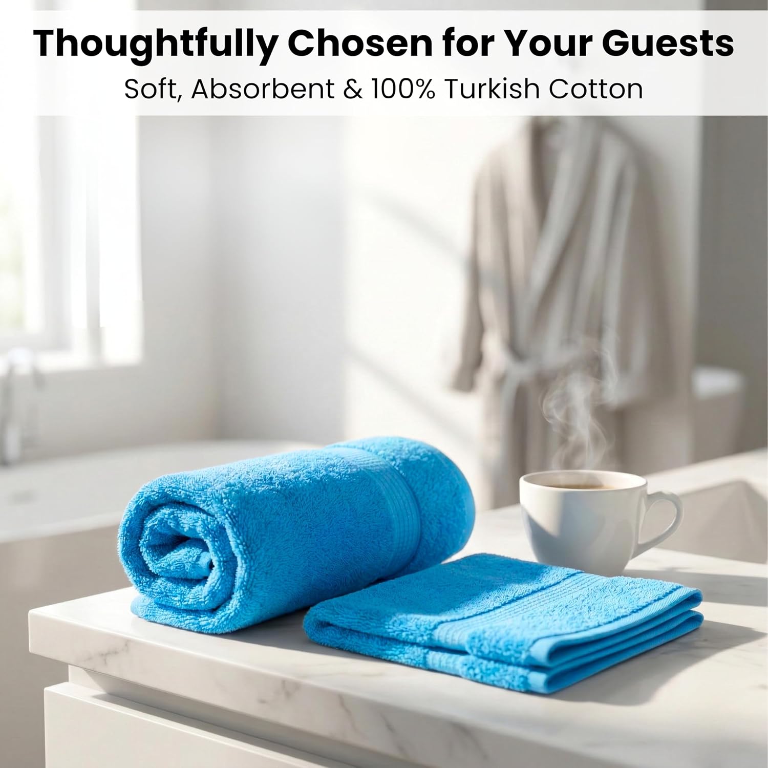 SALBAKOS 100% Turkish Cotton Bathroom Towel Set of 6-Piece, Aqua