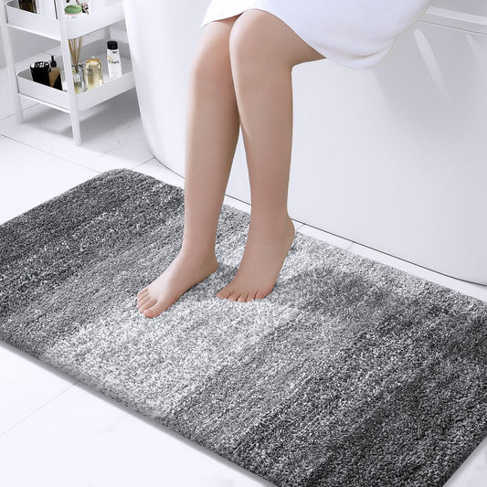 OLANLY Bathroom Rug Mat 47x32, Extra Soft and Absorbent Microfiber Bath Rugs, Non-Slip Plush Shaggy Bath Carpet, Machine Wash Dry, Bath Mats for Bathroom Floor, Tub and Shower, Grey