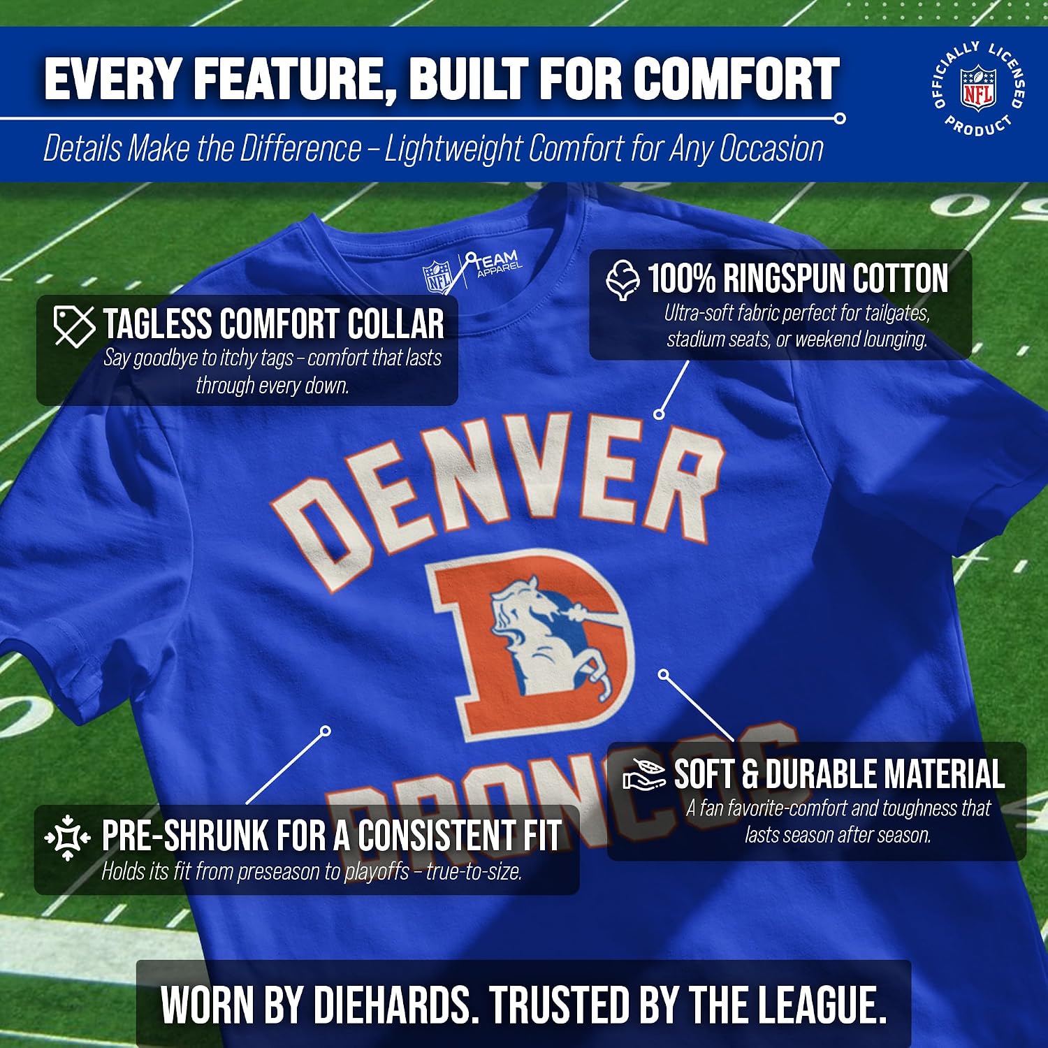 NFL Mens Womens Retro Gameday Tee, Officially Licensed Football Apparel