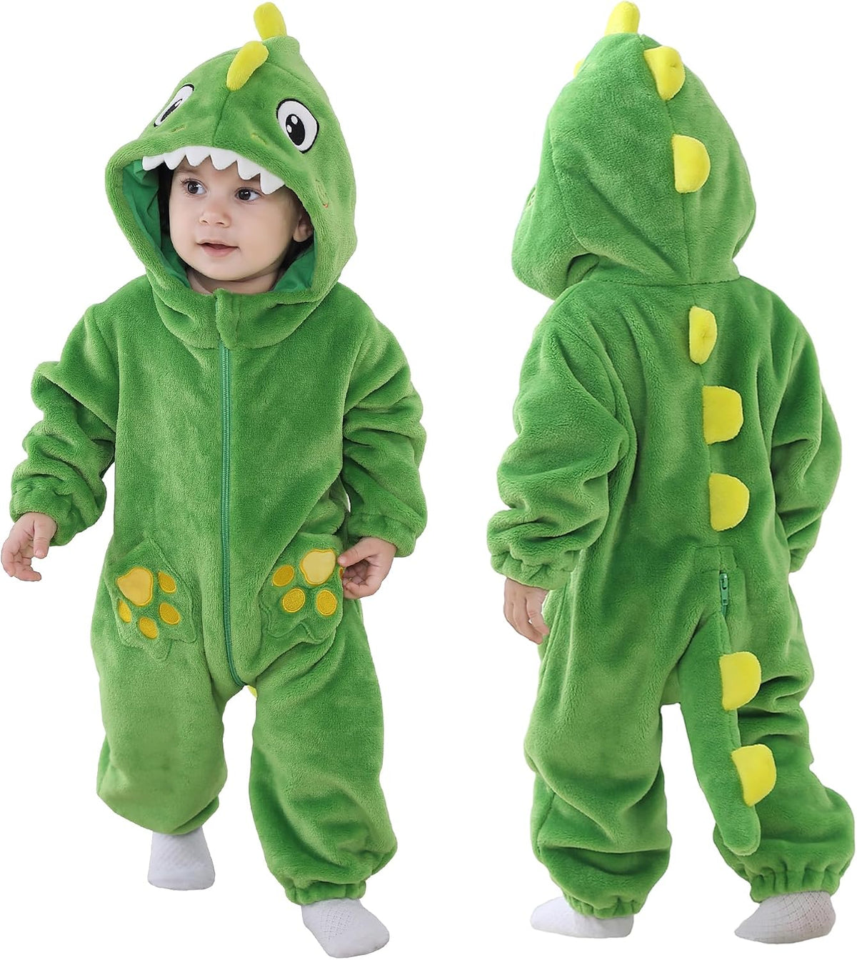 TONWHAR Dinosaur Costume for Toddler Boys & Girls, Halloween Dress Up Animal Hooded Romper One-Piece Outfit for Kids