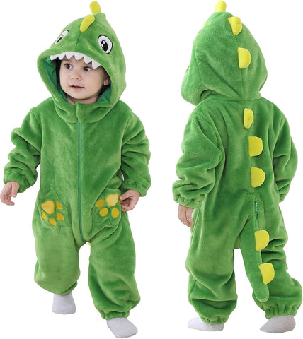 TONWHAR Dinosaur Costume for Toddler Boys & Girls, Halloween Dress Up Animal Hooded Romper One-Piece Outfit for Kids