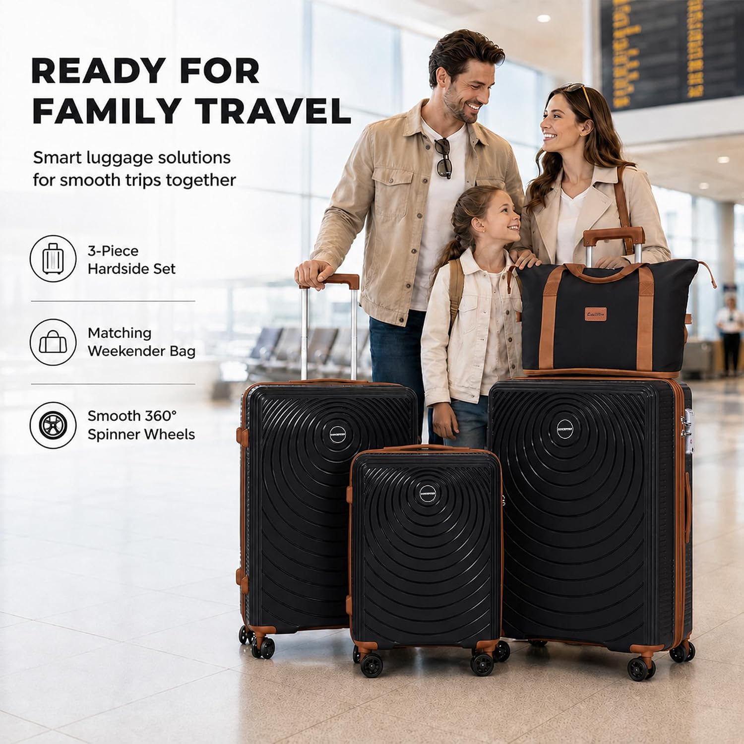 CONCEPTEN Luggage Sets 5 Piece,PP Suitcase Set with Spinner Wheels,TSA Lock