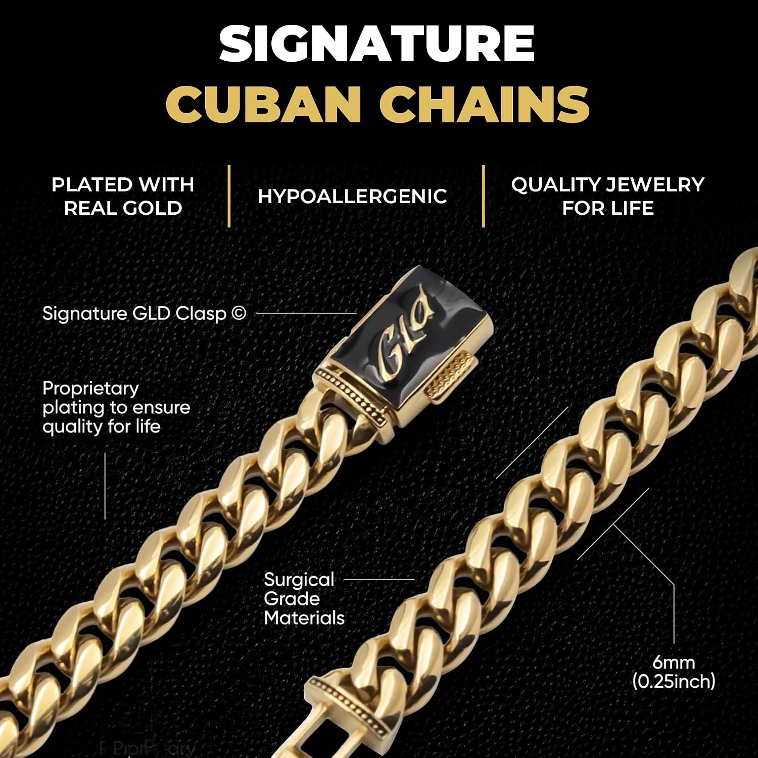 GLD Cuban Link Chain for Men and Women - Gold-Plated Micro Cuban Chain with Premium Storage Travel Pouch - Snatch-Proof Clasp, Sweat-Proof and Fade-Resistant - Lifetime Quality, Designed in Miami