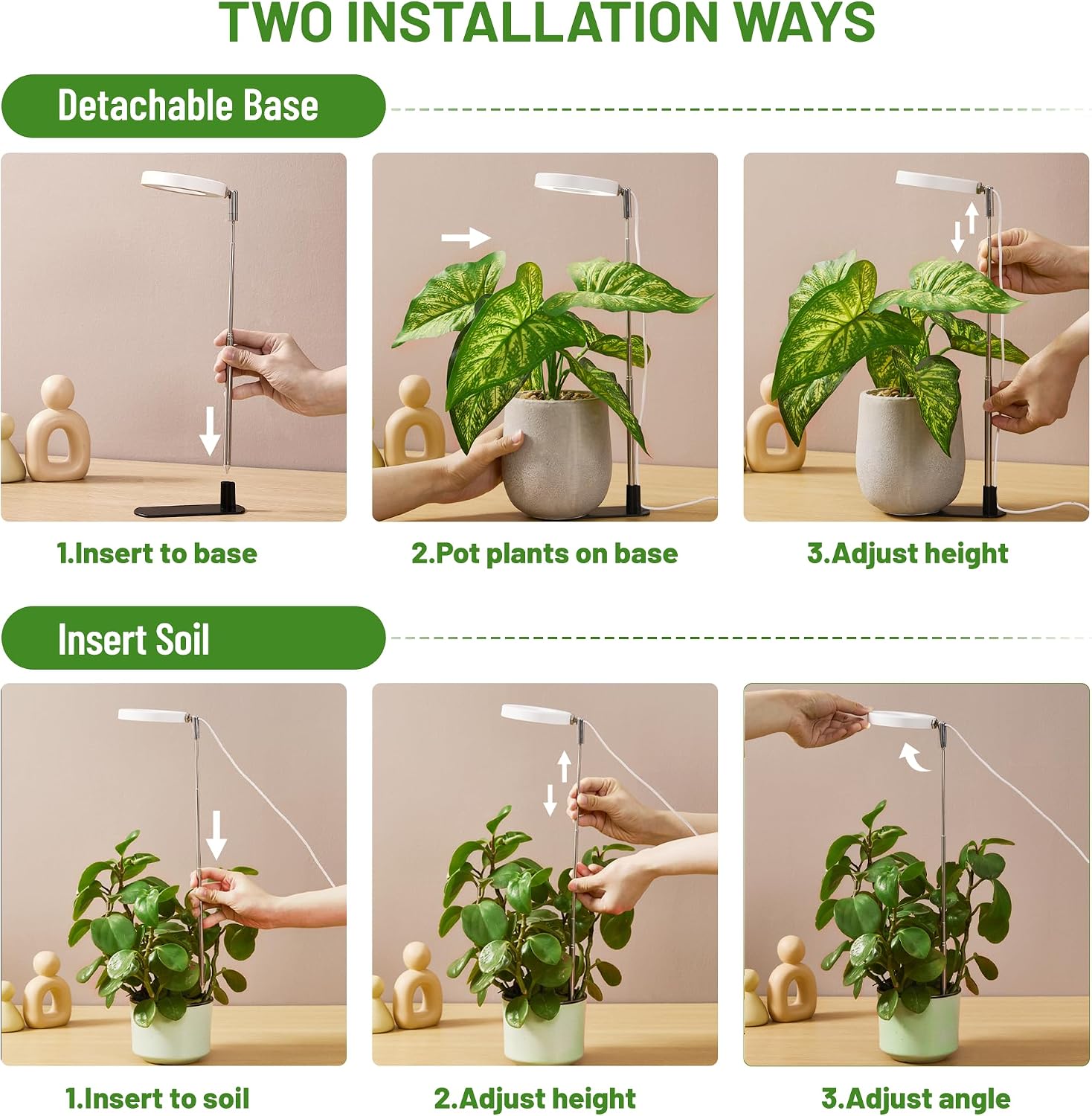 LBW Grow Lights for Indoor Plants, Full Spectrum Halo Grow Light with Base