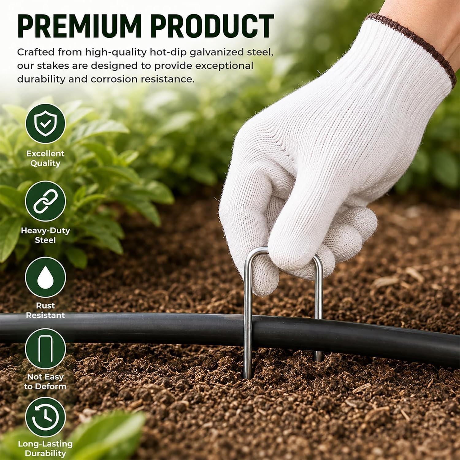 FEED GARDEN 6 Inch 50 Pack Hot-dip Galvanized Landscape Staples Plant Cover Spikes 11 Gauge Tent Stakes Garden Stakes Landscaping Fabric SOD Pins Yard Pins for Decoration Weed Barrier Fabric