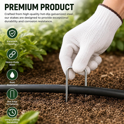 FEED GARDEN 6 Inch 50 Pack Hot-dip Galvanized Landscape Staples Plant Cover Spikes 11 Gauge Tent Stakes Garden Stakes Landscaping Fabric SOD Pins Yard Pins for Decoration Weed Barrier Fabric