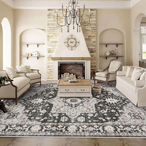 Large 9x12 Area Rug: Soft Non-Slip Rug Vintage Distressed Indoor Accent Rug