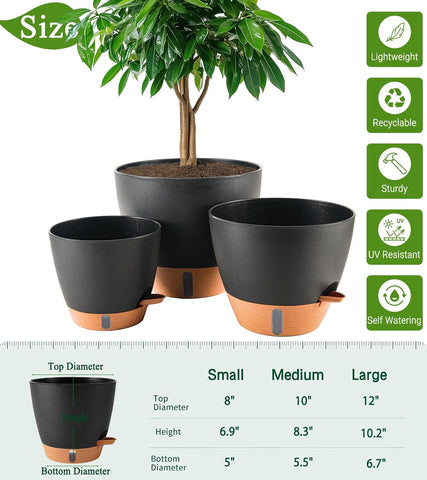 8/10/12 Inch Self Watering Pots for Indoor Outdoor Plants