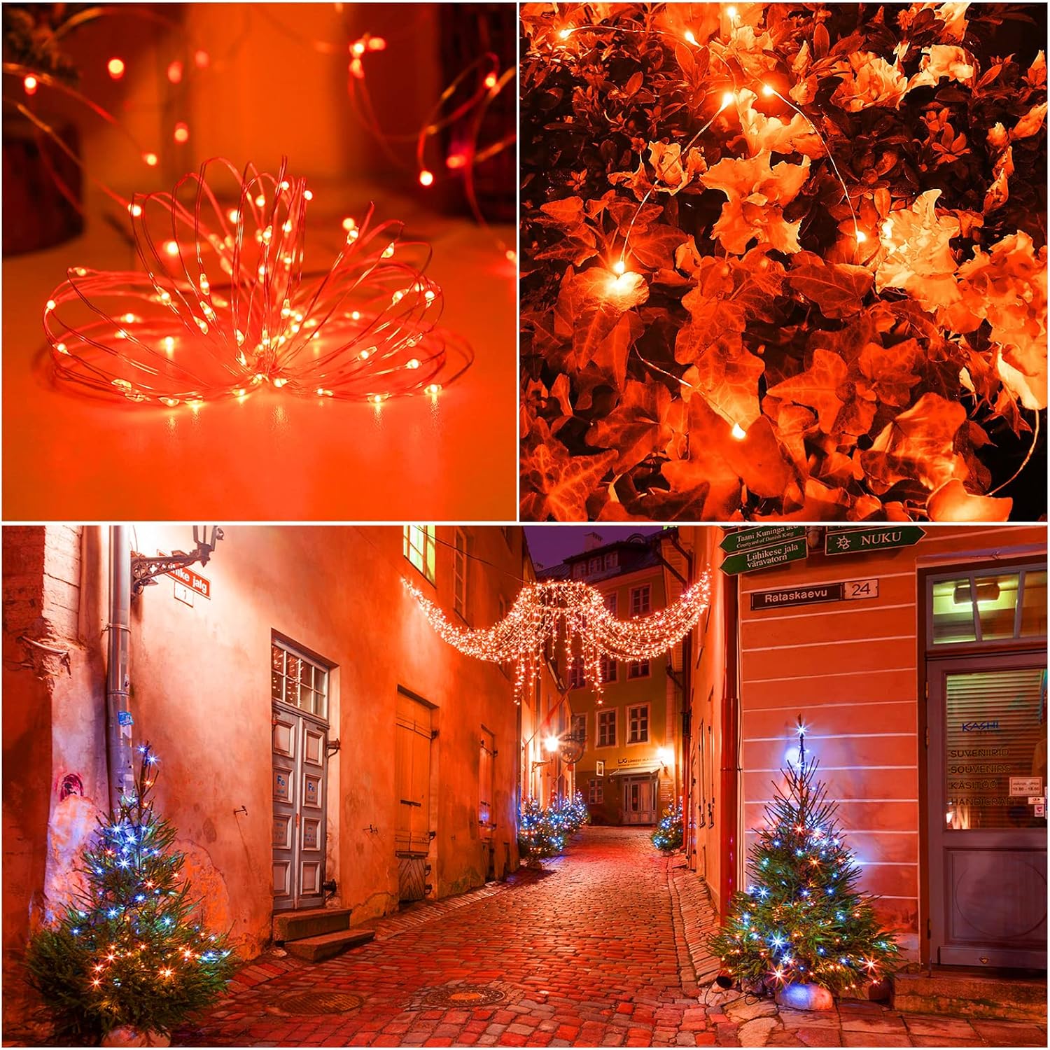 Fall Outdoor Decorations, Orange Solar Fairy Lights String, 100LED