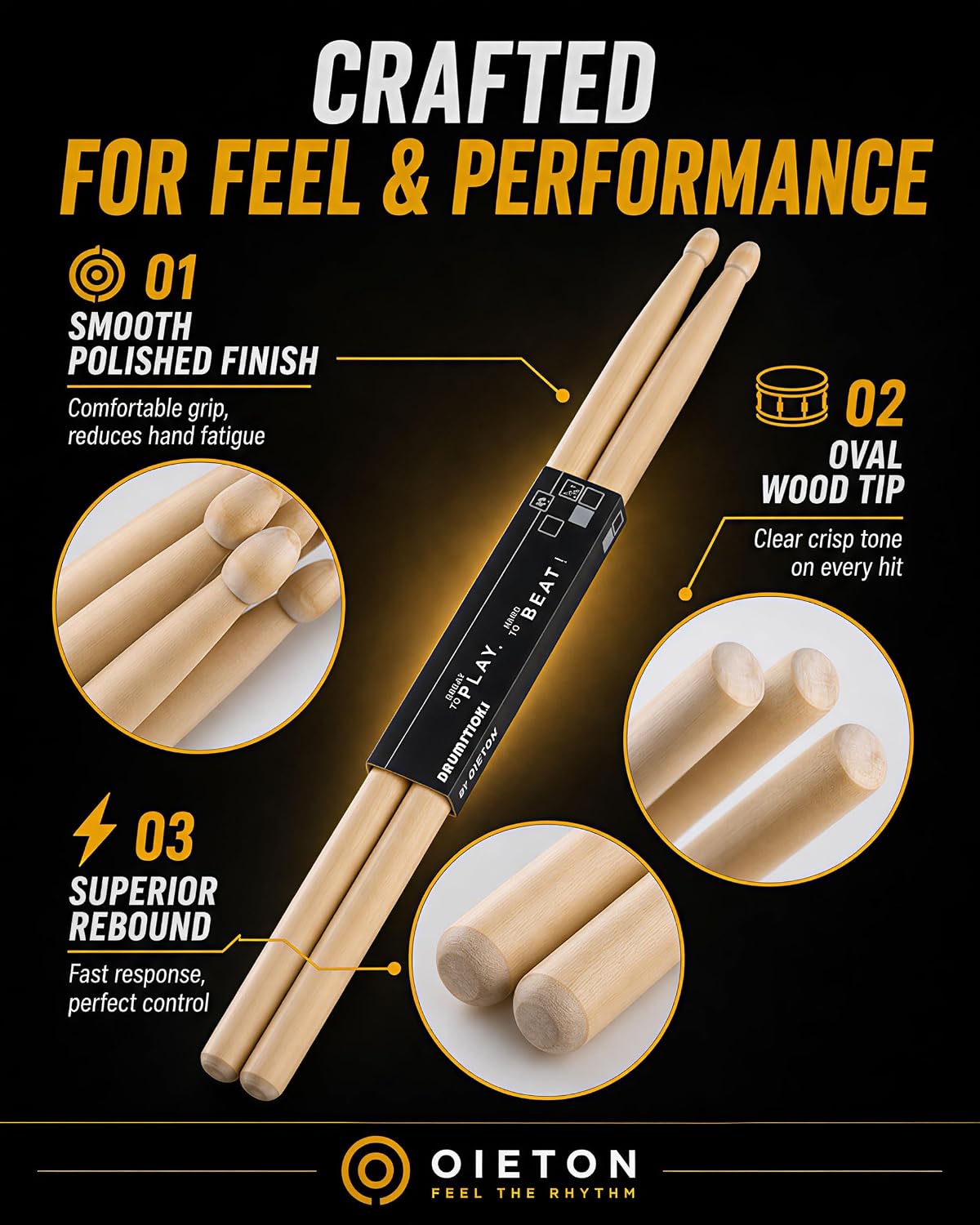 5A Drum Sticks Bulk 36 Pairs, Maple Wood Drumsticks for Beginners