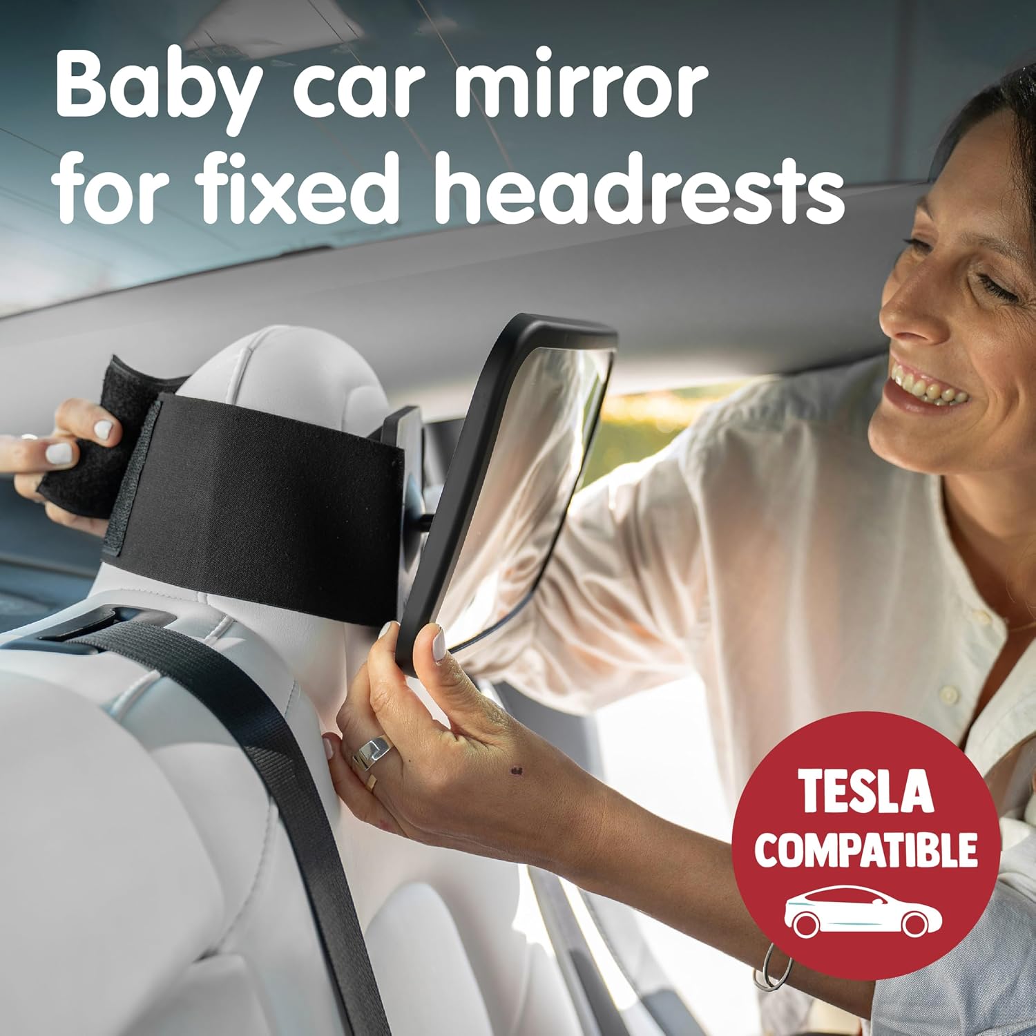 Onco Baby Car Mirror for Fixed Headrests - Tesla-Compatible Non-Slip Mirror