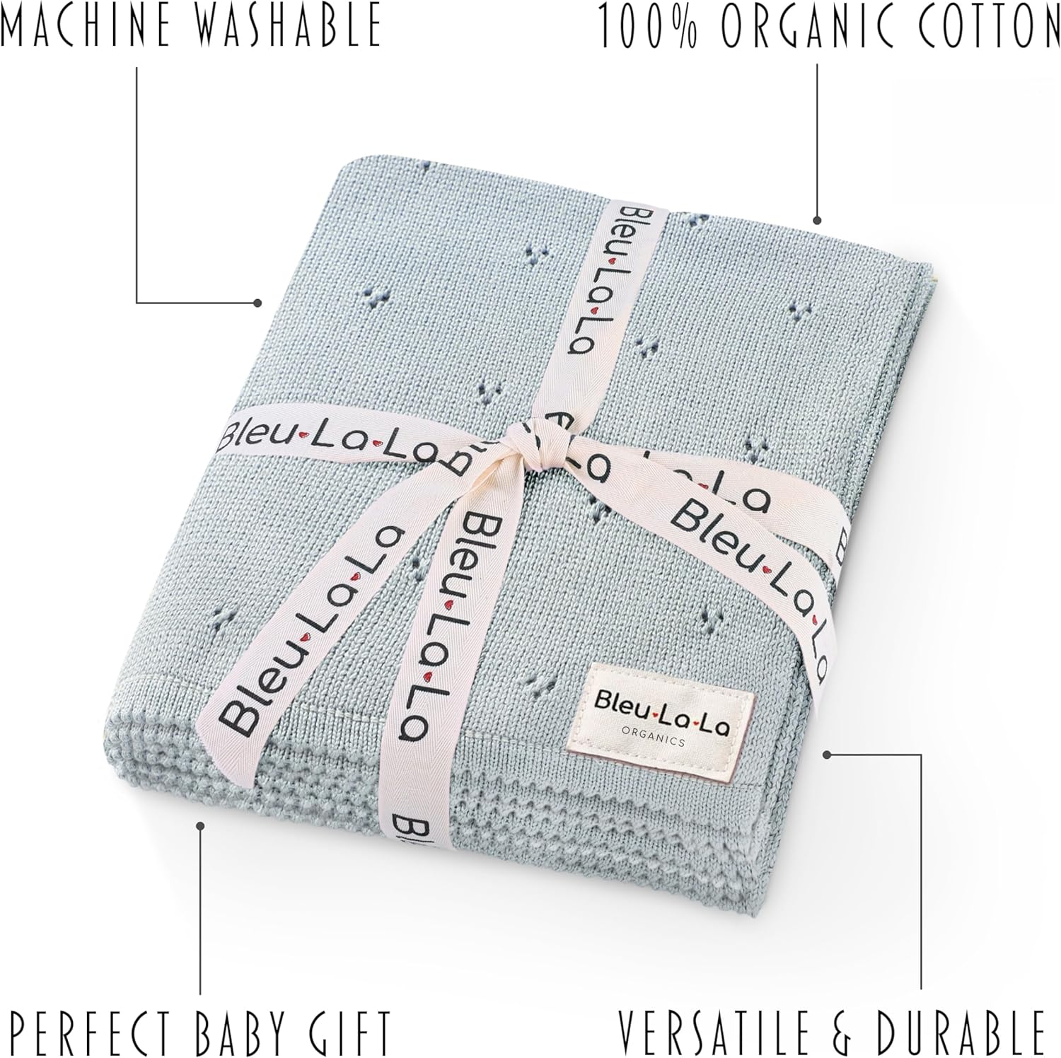 100% Luxury Organic Cotton Pointelle Knit Baby Quilt Blanket for Boys – Refined Lightweight Heirloom Nursery Essential (Pointelle - Powder Blue)
