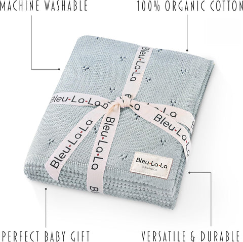 100% Luxury Organic Cotton Pointelle Knit Baby Quilt Blanket for Boys – Refined Lightweight Heirloom Nursery Essential (Pointelle - Powder Blue)