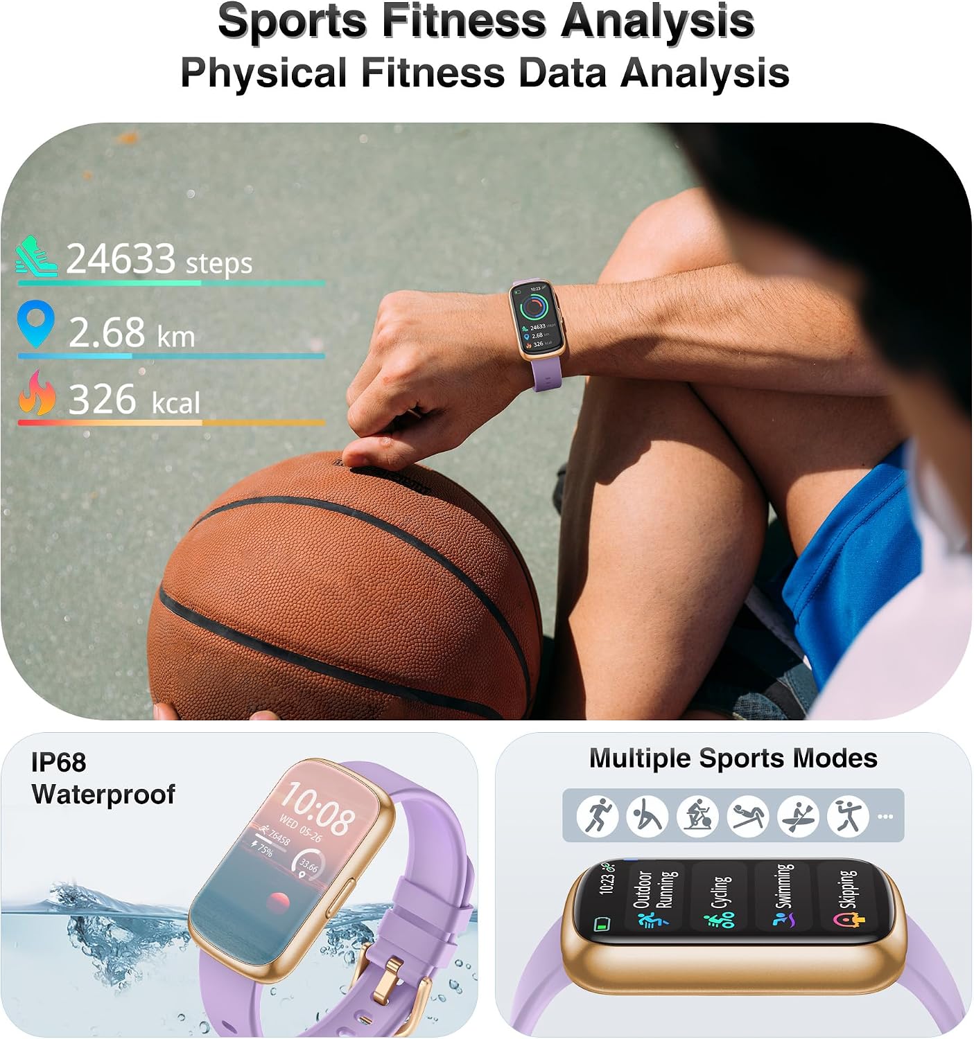 Fitness Tracker, Smart Watches for Women Men with 24/7 Heart Rate/Blood Pressure/Blood Oxygen Monitor, Sleep Tracker, Calories&Step Counter, IP68 Waterproof Health Activity Trackers for Android&iPhone