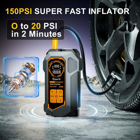 6000A Jump Starter with Air Compressor, 10-in-1 Car Jumper Starter Portable, 150PSI Tire Inflator/Air Pump, LED Flashlight for Up to 10.0L Gas / 8.0L Diesel Engines