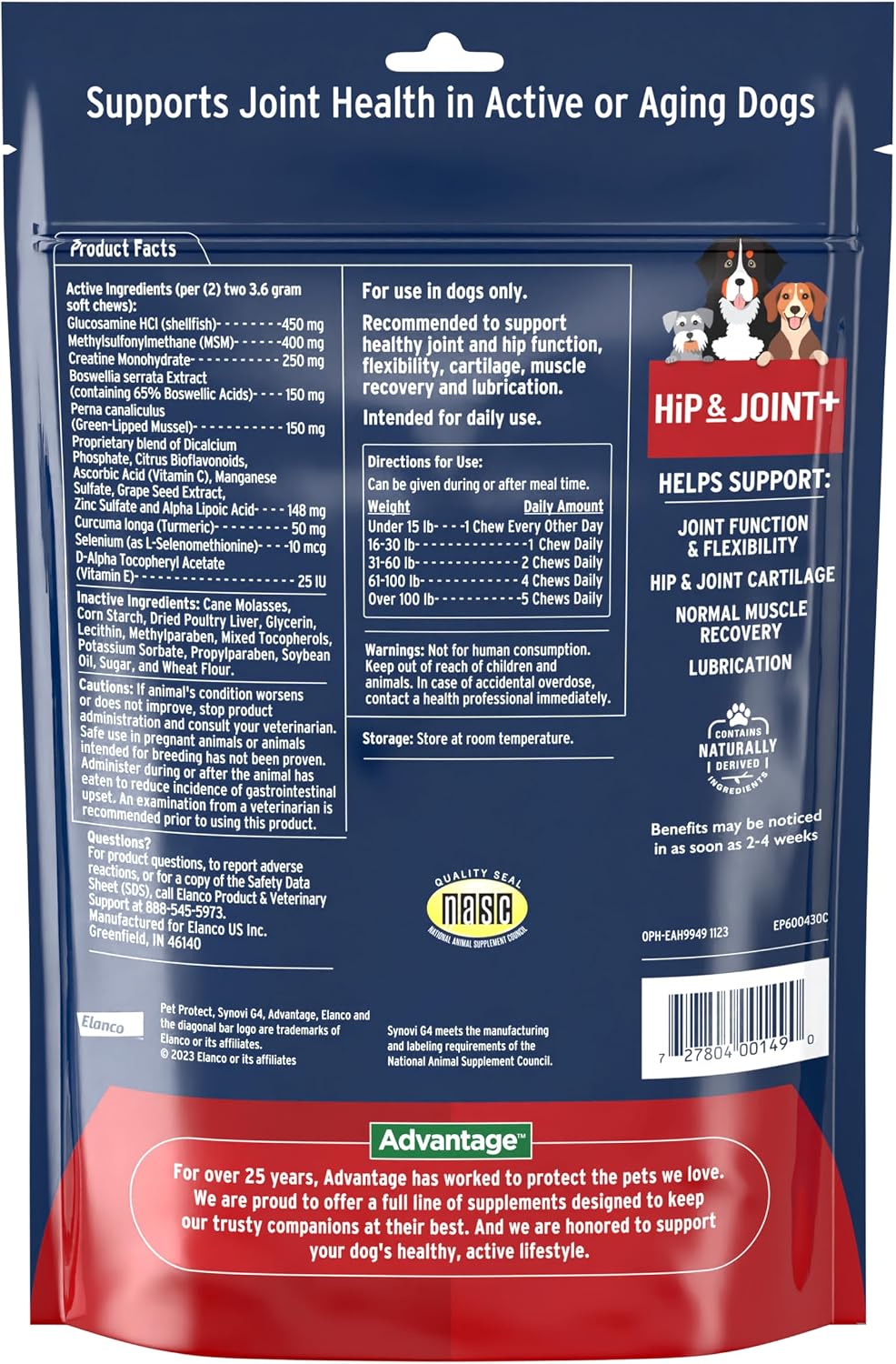 Pet Protect Hip & Joint+ Supplement for Dogs, Chicken Flavor 240ct