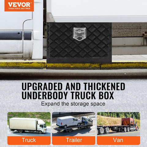 VEVOR Underbody Truck Box, 24" x 14" x 16" Pickup Storage Box, Heavy Duty Aluminum Diamond Plate Tool Box with Lock and Keys, Waterproof Trailer Storage Box with T-Handle Latch for Truck, Van, Trailer