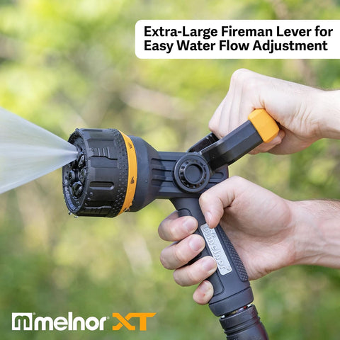 Melnor 65157AMZ Torrent 7-Pattern Hose Nozzle, High-Flow Spray with Metal Core and Flow Control Lever, Heavy-Duty Water Nozzle for Cleaning and Watering, Black, Orange