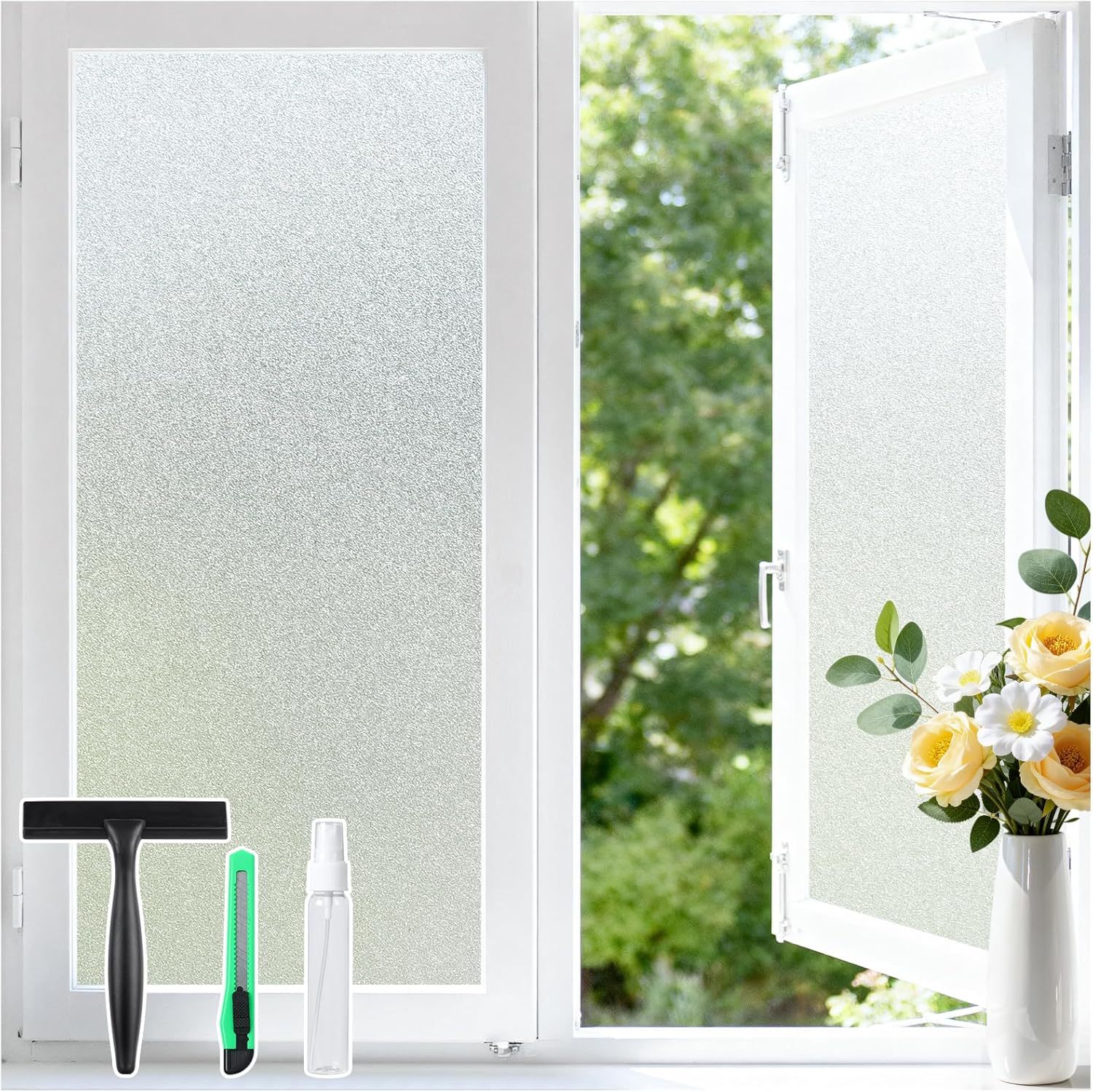 Haton Frosted Window Privacy Film with Tools, Static Cling for Glass, Pure