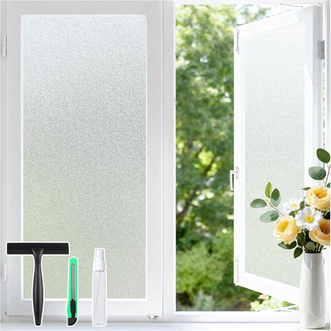 Haton Frosted Window Privacy Film with Tools, Static Cling for Glass, Pure