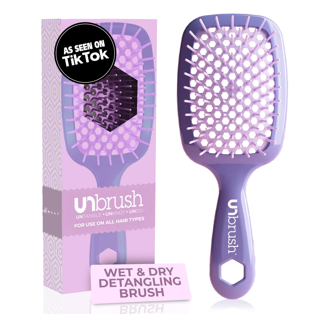 FHI Heat UNbrush Detangling Brush for Pain-Free Brushing on All Wet or Dry Hair Types — Durable DuoFlex Anti-Static Bristles, Lightweight Handle, Vented Hair Brush, Lavender Dark Purple