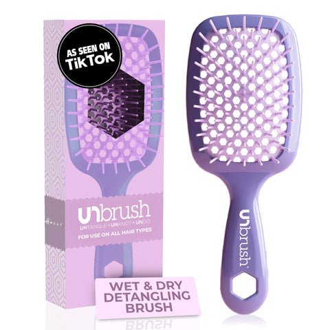 FHI Heat UNbrush Detangling Brush for Pain-Free Brushing on All Wet or Dry Hair Types — Durable DuoFlex Anti-Static Bristles, Lightweight Handle, Vented Hair Brush, Lavender Dark Purple