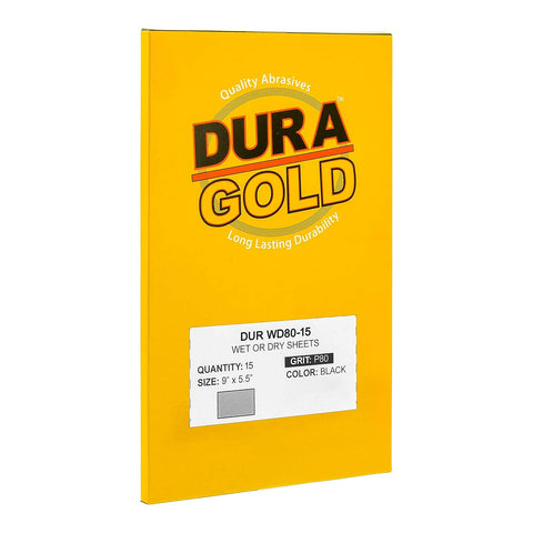 Dura-Gold 5-1/2" x 9" Wet or Dry Sandpaper Sheets, 80 Grit, Box of 15