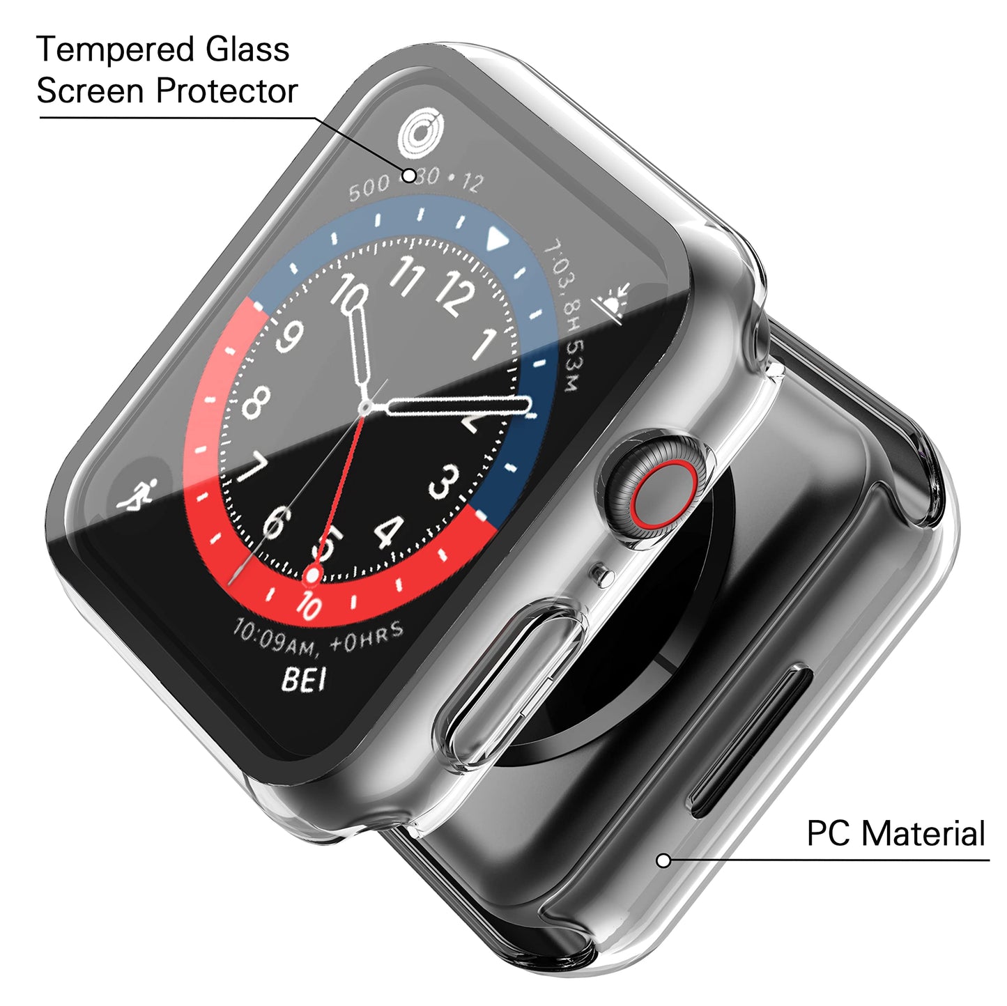 Misxi 2 Pack PC Case with Tempered Glass Screen Protector Compatible with Apple Watch Series 9 (2023) Series 8 Series 7 45mm, Ultra-Thin Scratch Resistant Cover for iWatch, 1 Black+1 Transparent